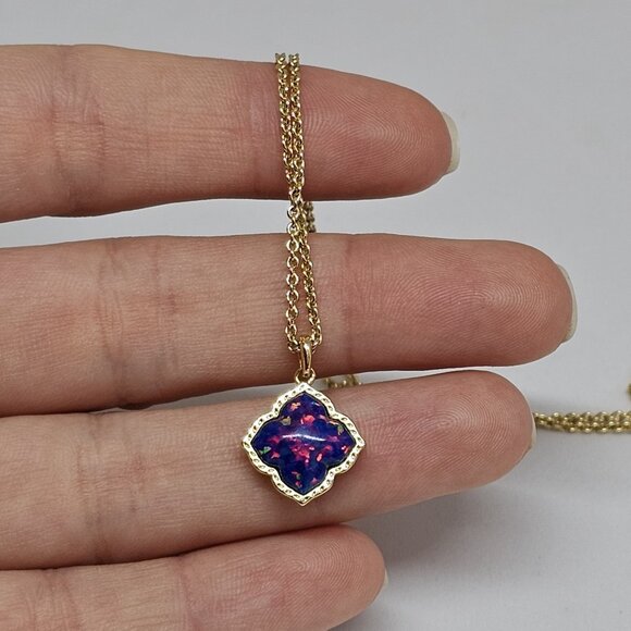 Kendra Scott Mallory Pendant Necklace Indigo Kyocera Opal Stone Gold Plated 19" - Picture 8 of 12